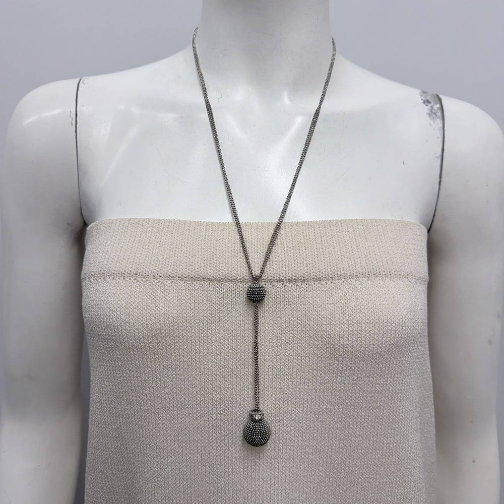 Peserico Necklace Italy Made Silver Tone Caviar Bead Balls 23" - 24" Adjustable